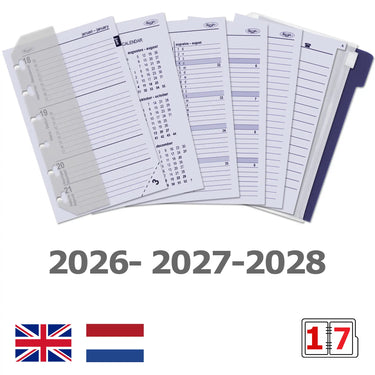 6337-26-27-28 125 x 80 mm Pocket Planner Vulling 1 Week per 2 Paginas NL EN + Bijlagen 2026 2027 2028